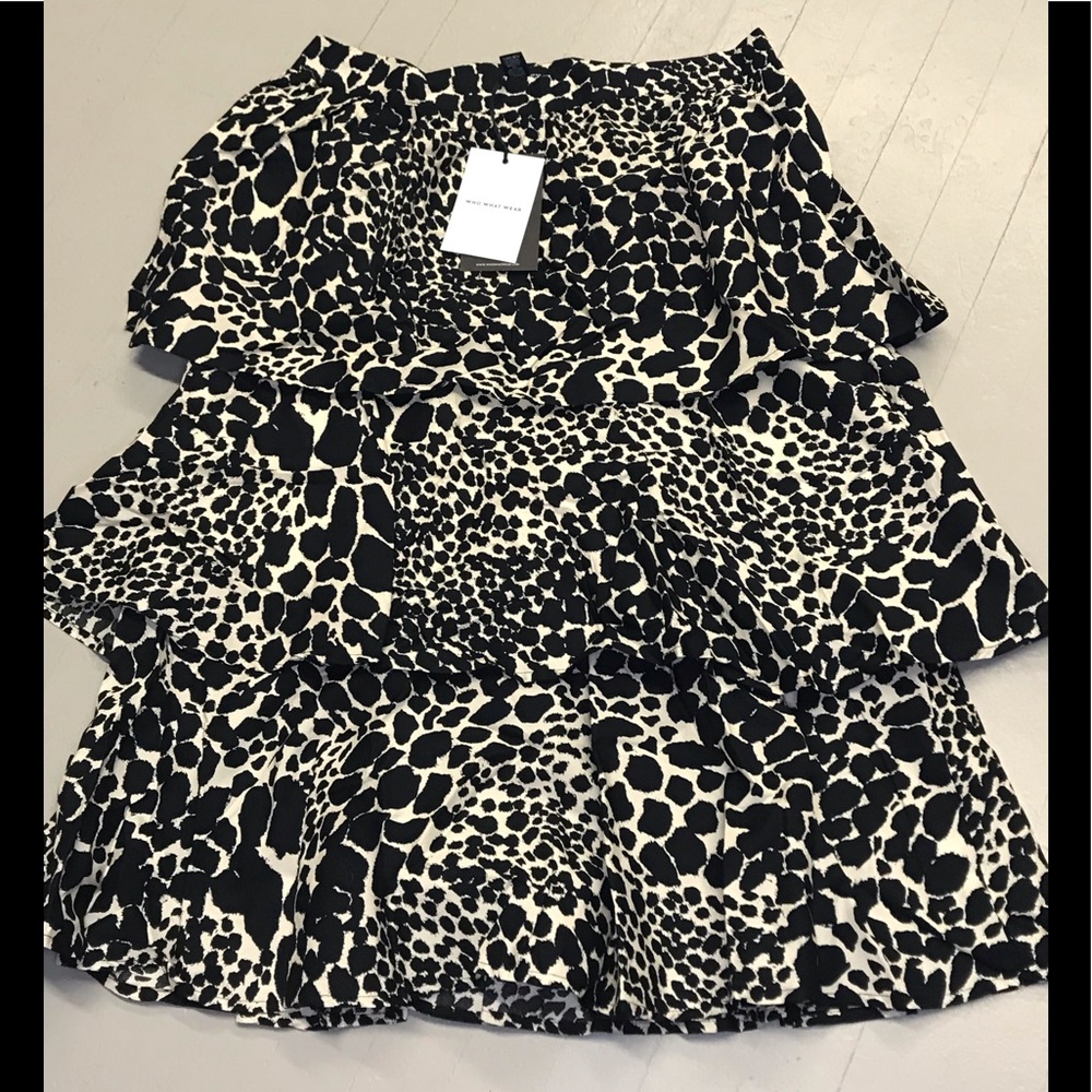 WWW cream/black swirling leopard 3-tier skirt